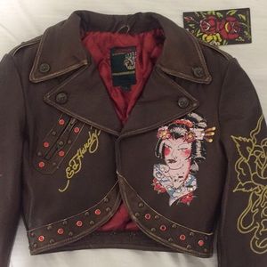 Ed Hardy crop leather jacket